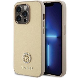 Guess nakładka do iPhone 15 Pro 6,1" GUHCP15LPS4DGPD złota HC PU 4G Metal Logo Strass