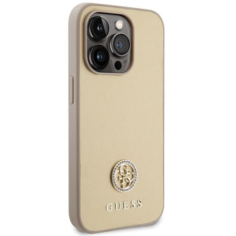 Guess nakładka do iPhone 15 Pro 6,1" GUHCP15LPS4DGPD złota HC PU 4G Metal Logo Strass