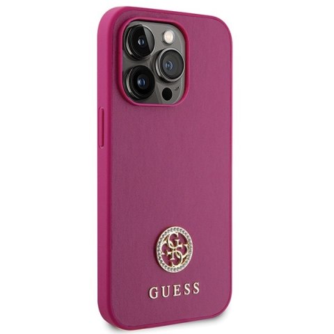 Guess nakładka do iPhone 15 Pro 6,1" GUHCP15LPS4DGPP różowa HC PU 4G Metal Logo Strass