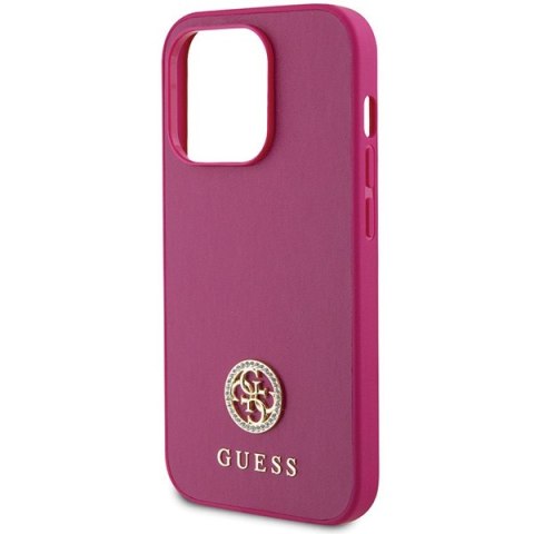Guess nakładka do iPhone 15 Pro 6,1" GUHCP15LPS4DGPP różowa HC PU 4G Metal Logo Strass