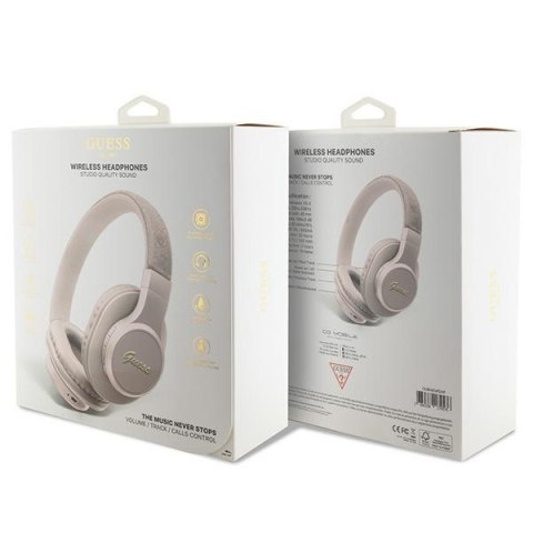 Guess słuchawki nauszne Bluetooth GUBH604GEMP różowe 4G PU Leather With Script Metal Logo