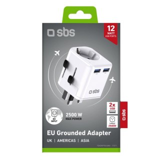 Adapter podróżny SBS uniwersalny - EU 2xUSB-A - biały