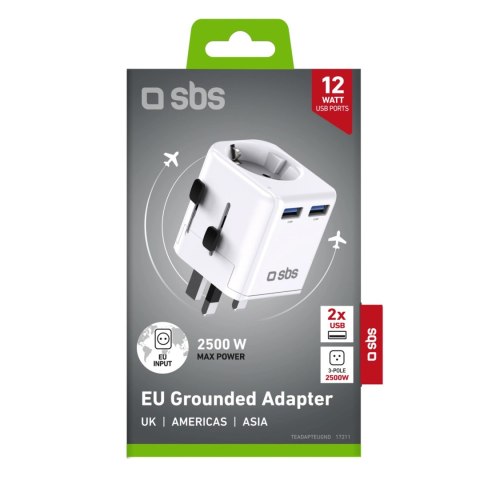 Adapter podróżny SBS uniwersalny - EU 2xUSB-A - biały
