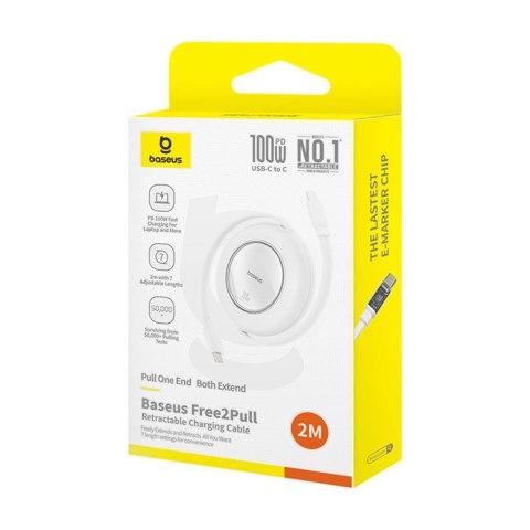 Kabel Baseus Free2Pull Mini 100W zwijany USB-C - USB-C 2m - biały