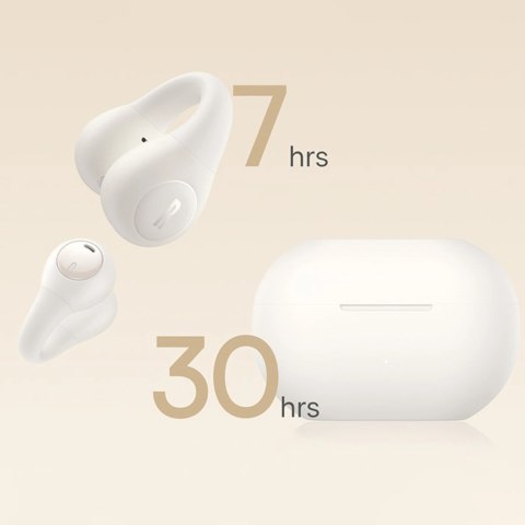 Słuchawki Baseus Bass 15 Clip OWS bezprzewodowe z kablem Baseus Simple USB-C 3A 30cm - białe