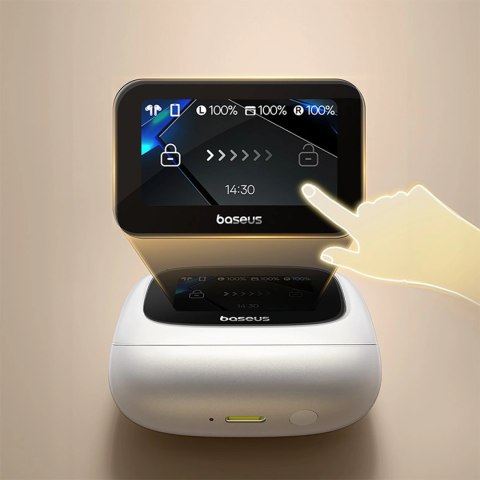 Słuchawki Baseus Bowie M2s Ultra TWS bezprzewodowe dokanałowe z interaktywnym ekranem - białe