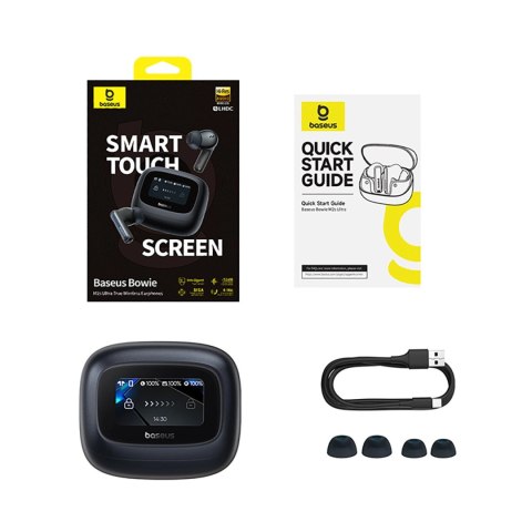Słuchawki Baseus Bowie M2s Ultra TWS bezprzewodowe dokanałowe z interaktywnym ekranem - czarne