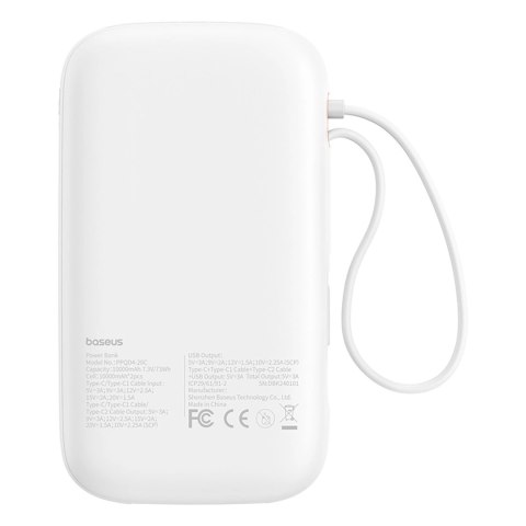 Powerbank Baseus QPow 2 20000mAh 30W z 2 wbudowanymi kablami USB-C - biały