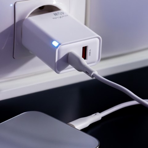 Maxlife ładowarka sieciowa GaN PD QC MXTC-09-45AC 1x USB-C 1x USB 45W biała
