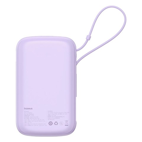 Poerbank Baseus Qpow Pro+ 10000mAh 22.5W z wbudowanym kablem USB-C z wyświetlaczem - fioletowy