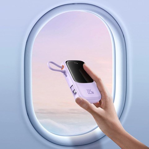 Poerbank Baseus Qpow Pro+ 10000mAh 22.5W z wbudowanym kablem USB-C z wyświetlaczem - fioletowy