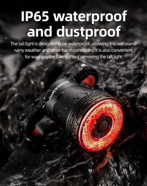 Lampka rowerowa Rockbros Q5 tylna z inteligentnym systemem stop - czarna