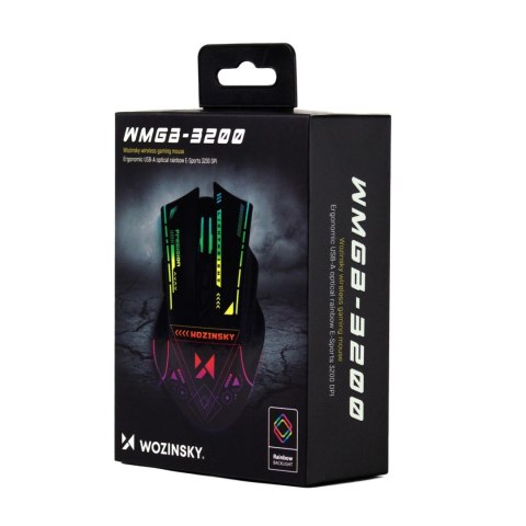 Mysz bezprzewodowa Wozinsky WMGB-3200 gamingowa optyczna z wbudowanym akumulatorem 3200 DPI z oświetleniem RGB - czarna
