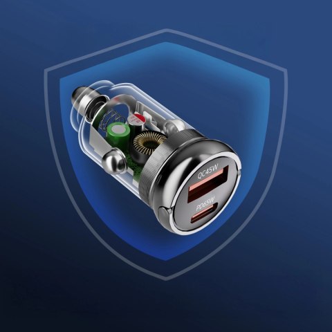 Wozinsky Ładowarka 65W samochodowa USB-C PD 65W / USB-A 45W QC 3.0 - czarna