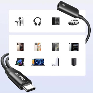 Adapter audio Ugreen 2w1 USB-C do 2xUSB-C (audio + ładowanie) - czarny