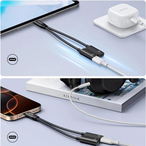 Adapter audio Ugreen 2w1 USB-C do 2xUSB-C (audio + ładowanie) - czarny