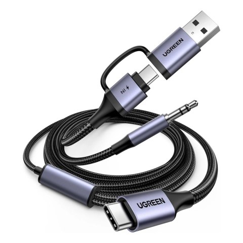 Adapter audio Ugreen z funkcją ładowania 2w1 USB-C - USB-A/C + minijack - czarny