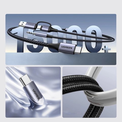 Adapter audio Ugreen z funkcją ładowania 2w1 USB-C - USB-A/C + minijack - czarny