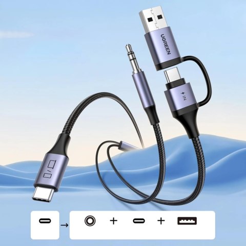 Adapter audio Ugreen z funkcją ładowania 2w1 USB-C - USB-A/C + minijack - czarny