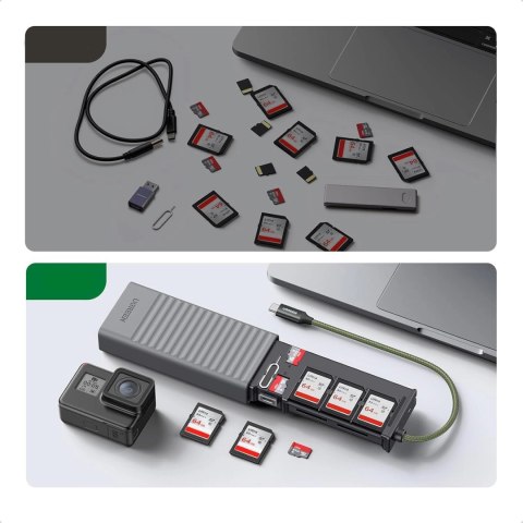 Czytnik kart pamięci Ugreen 2w1 z organizerem - szary