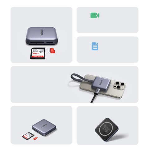 Czytnik kart pamięci Ugreen magnetyczny + ładowarka 100W PD 3w1 - szary