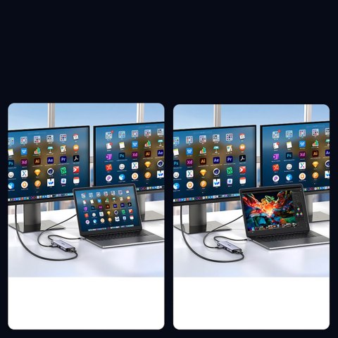 Hub Ugreen USB-C 10w1 USB-C HDMI Ethernet USB-A 5GB/s SD/TF minijack- szary