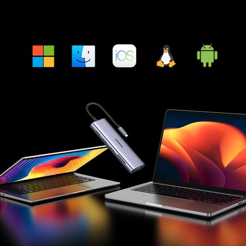 Hub Ugreen USB-C 10w1 USB-C HDMI Ethernet USB-A 5GB/s SD/TF minijack- szary