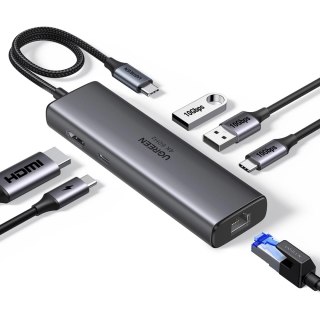 Hub Ugreen USB-C 6w1 HDMI USB-C USB-A Ethernet - szary