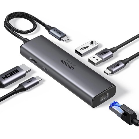 Hub Ugreen USB-C 6w1 HDMI USB-C USB-A Ethernet - szary