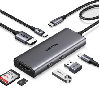 Hub Ugreen USB-C 7w1 HDMI USB-C USB-A SD/TF - szary
