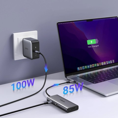 Hub Ugreen USB-C 7w1 HDMI USB-C USB-A SD/TF - szary