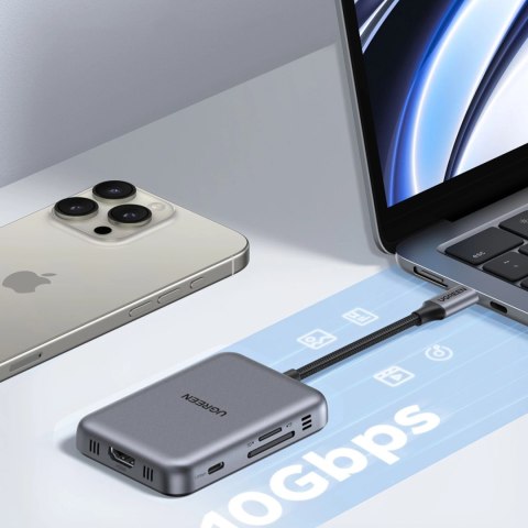 Hub Ugreen USB-C 7w1 HDMI USB-C USB-A SD/TF - szary