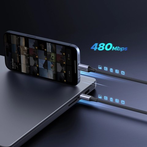 Kabel Ugreen 2w1 USB-C - 2xUSB-C PD 140W 2m - czarny