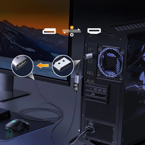 Kabel Ugreen DisplayPort do HDMI 4K 20cm - szary