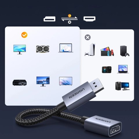 Kabel Ugreen DisplayPort do HDMI 4K 20cm - szary