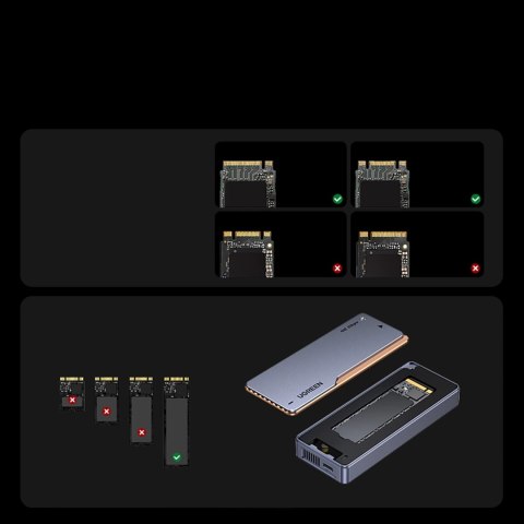Obudowa Ugreen D703 na dysk USB4 40Gb/s M.2 NVMe SSD z chłodzeniem aktywnym - szara