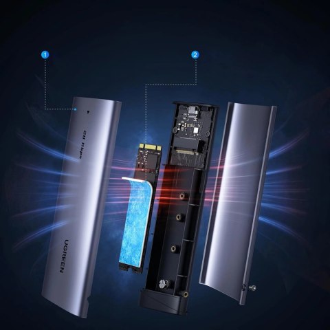 Obudowa Ugreen na dysk M.2 NVMe/SATA SSD 20Gbps z kablem USB-C - USB-C - szara