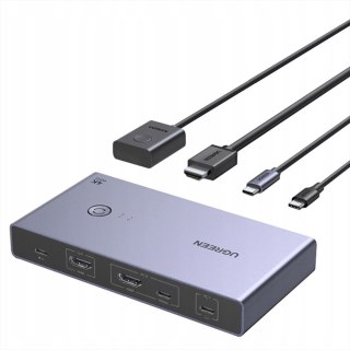 Przełącznik KVM Ugreen USB-C + HDMI 4K 60Hz 2w1 - szary