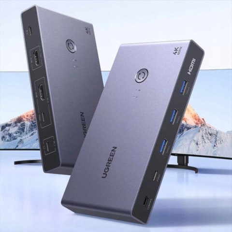 Przełącznik KVM Ugreen USB-C + HDMI 4K 60Hz 2w1 - szary