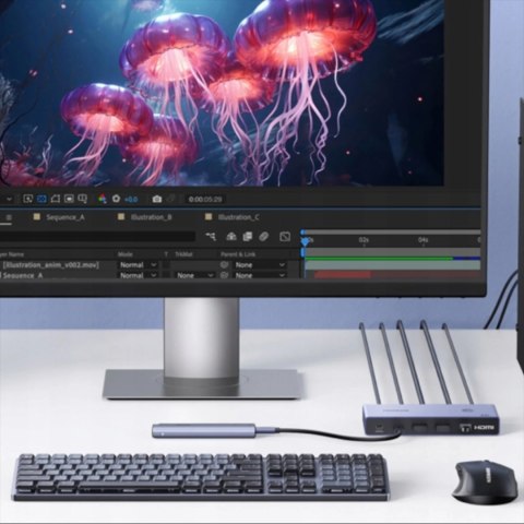 Przełącznik KVM Ugreen USB-C + HDMI 4K 60Hz 2w1 - szary