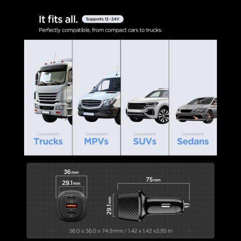 SPIGEN ESSENTIAL EV1133 3-PORT CAR CHARGER 113W BLACK