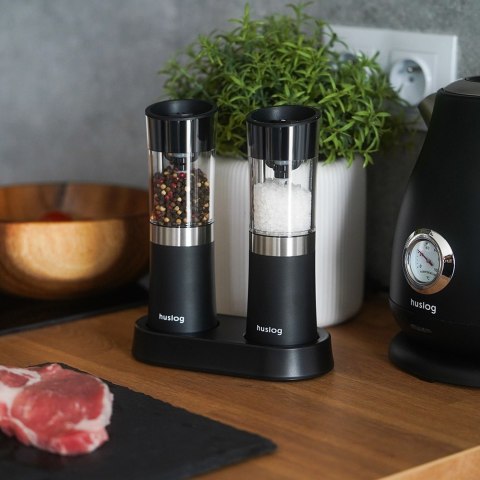 Huslog Zestaw młynków z bazą ładującą - czarny