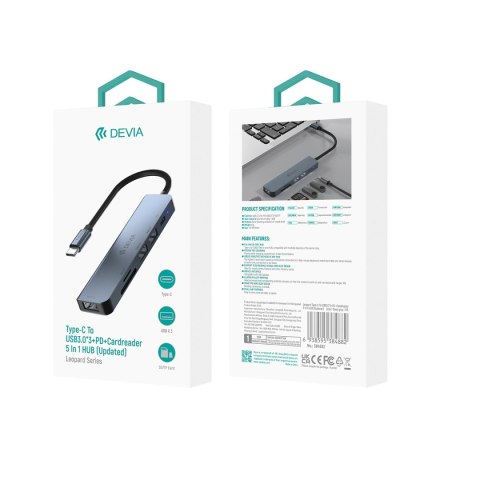 Devia adapter HUB 5w1 EC135 USB-C 3.1 do 3x USB 3.0 + SD/TF + PD ciemnoszary Devia adapter HUB 5w1 EC135 USB-C 3.1 do 3x USB 3.0 + SD/TF + PD ciemnoszary