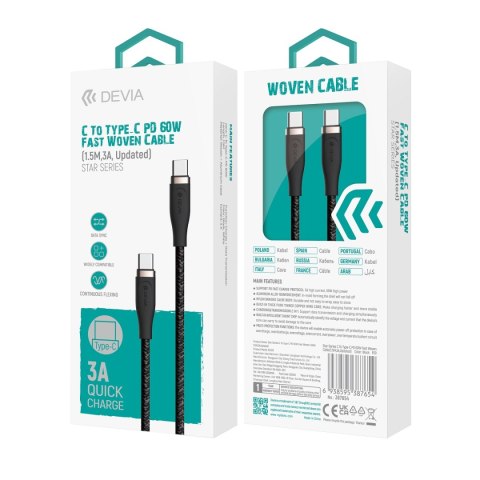 Devia kabel Star EC320 PD USB-C - USB-C 1,5 m 60W 3A czarny