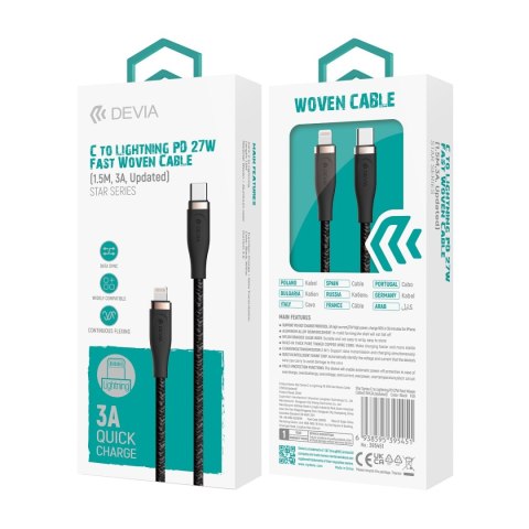 Devia kabel Star EC418 PD USB-C - Lightning 1,5 m 27W 3A czarny Devia kabel Star EC418 PD USB-C - Lightning 1,5 m 27W 3A czarny