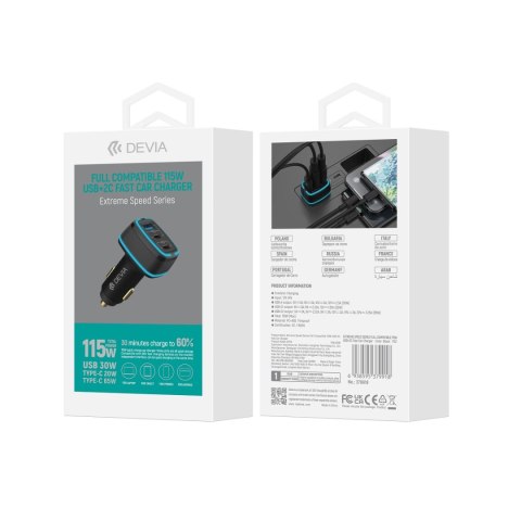 Devia ładowarka samochodowa Extreme 115W 2x USB-C 1x USB czarna Devia ładowarka samochodowa Extreme 115W 2x USB-C 1x USB czarna