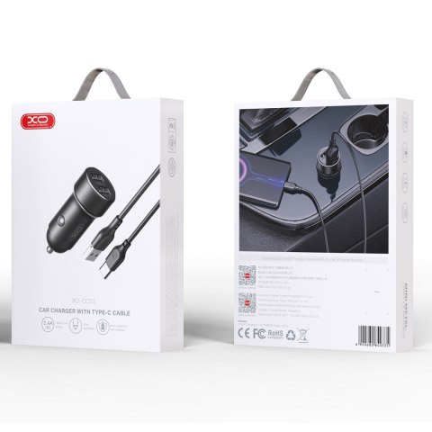 XO ładowarka samochodowa CC53 12W 2x USB czarna + kabel USB - USB-C XO ładowarka samochodowa CC53 12W 2x USB czarna + kabel USB - USB-C