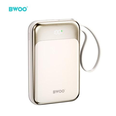 BWOO P80 powerbank PD 20W 10000 mAh z dwoma kablami i wyświetlaczem złoty