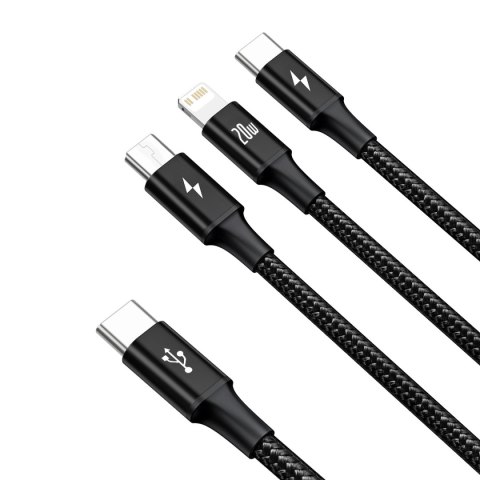 Kabel Baseus Rapid Series 3w1 USB-C - USB-C / Lightning / micro USB 20W PD 1.5m - czarny