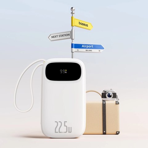 Powerbank Baseus EnerFill FC31 20000mAh 22.5W z wyświetlaczem cyfrowym i 2 wbudowanymi kablami (USB-C + Lightning) - biały